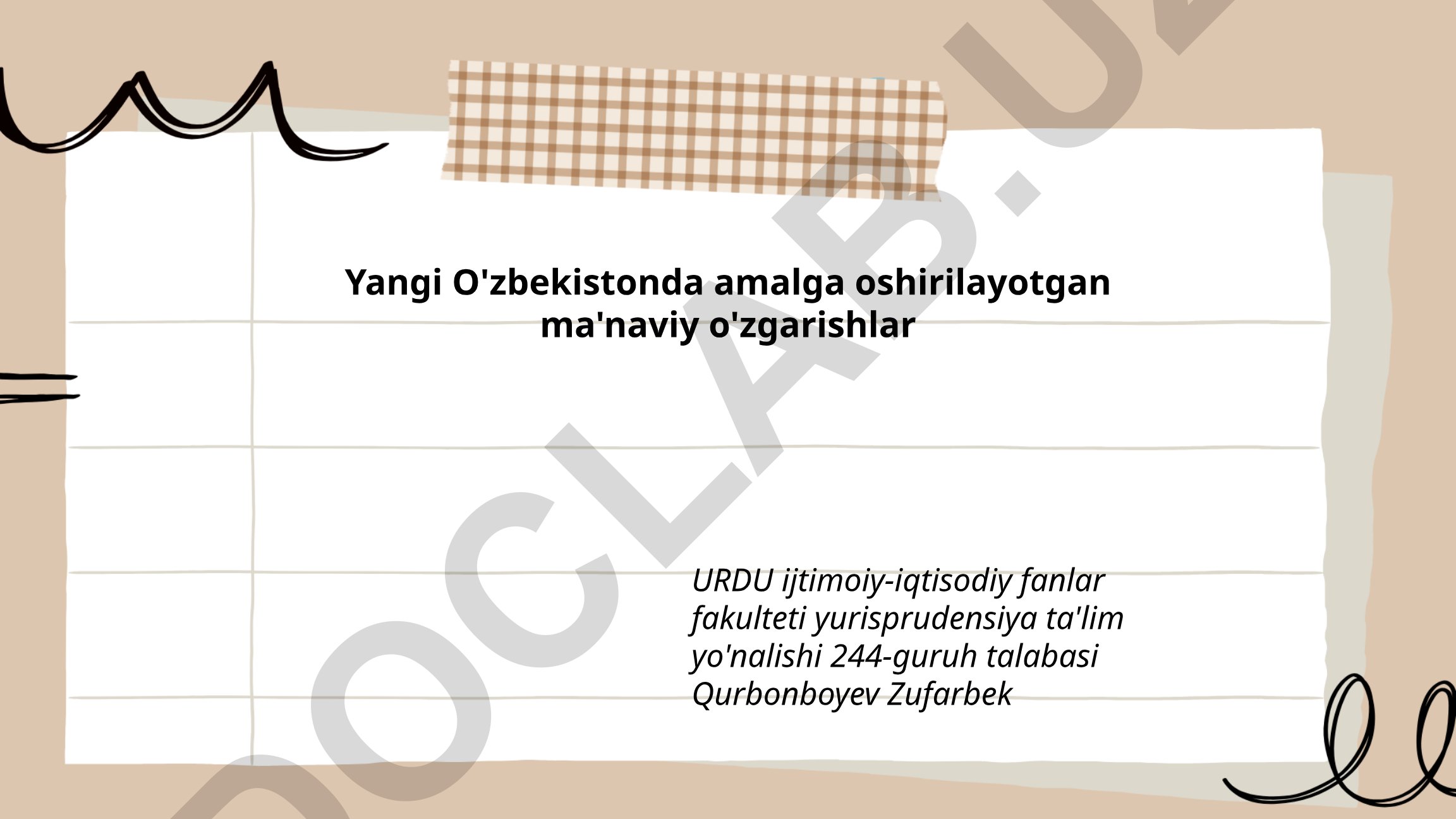 Yangi O'zbekistonda amalga oshirilayotgan ma'naviy o'zgarishlar