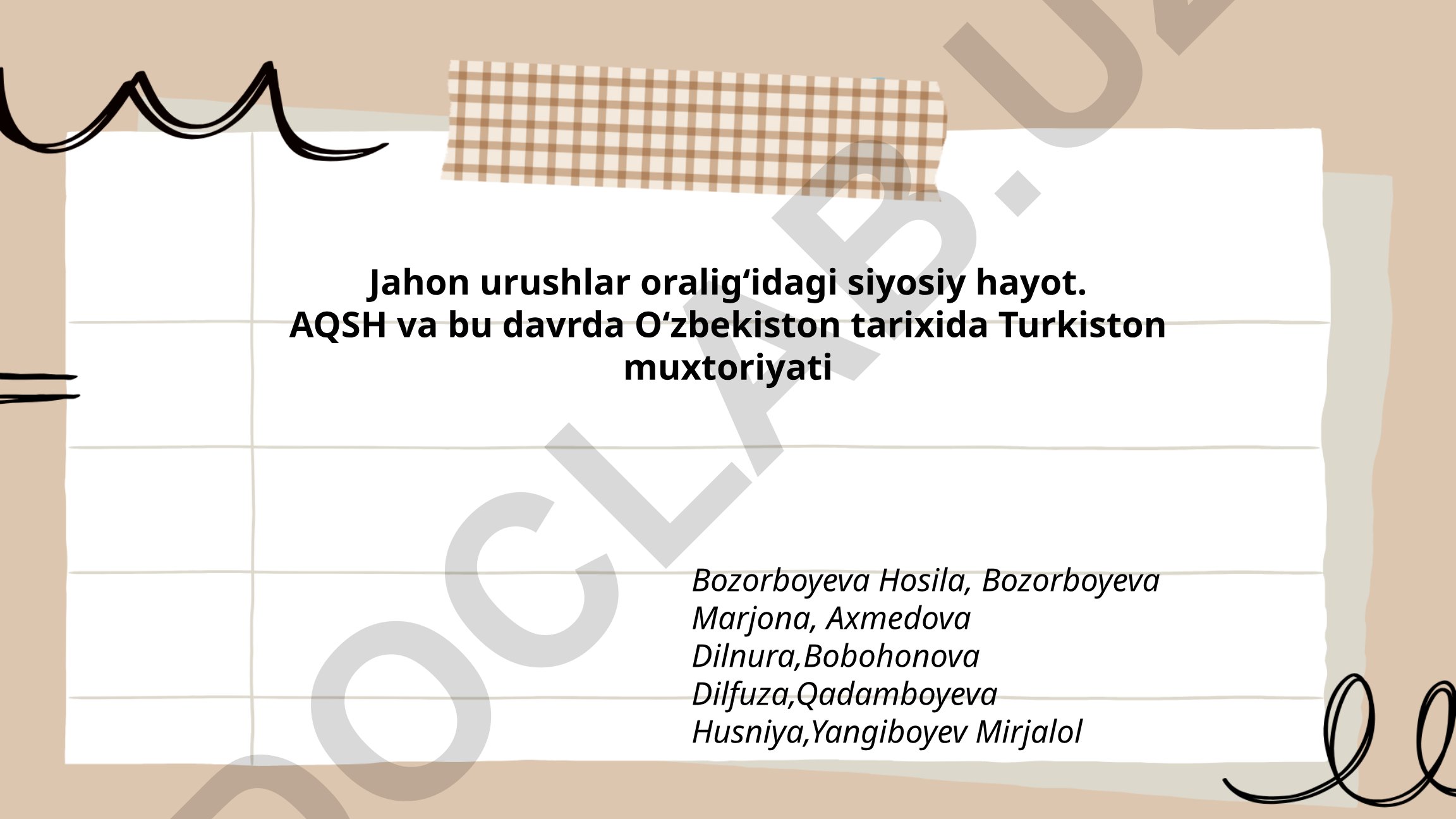 Jahon urushlar oraligʻidagi siyosiy hayot: AQSH va Turkiston muxtoriyati