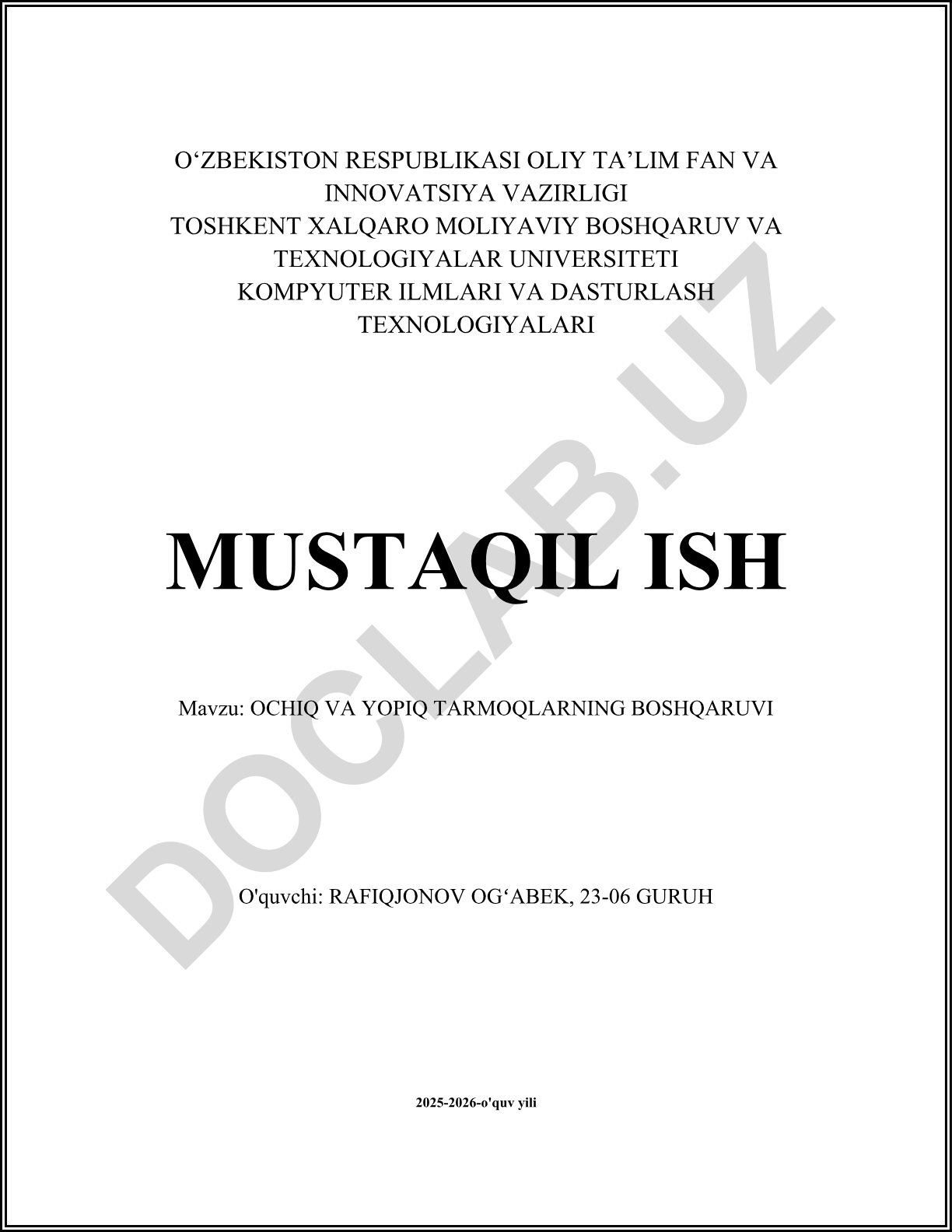 Ochiq va yopiq tarmoqlarning boshqaruvi