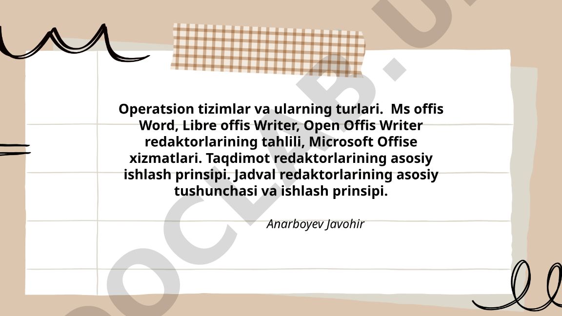 Operatsion tizimlar va ofis dasturlari tahlili