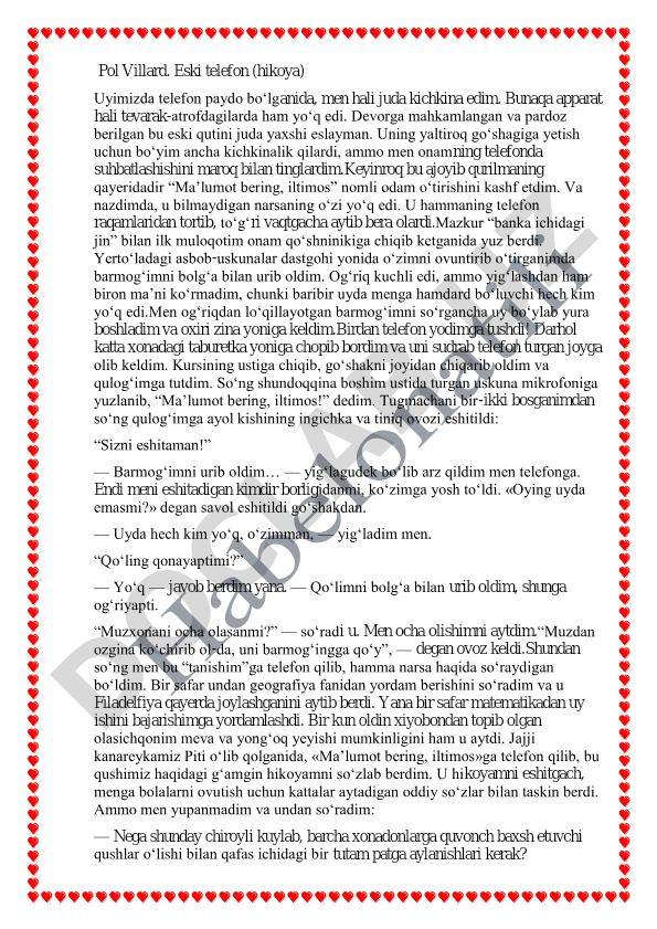 Pol Villardning "Eski telefon" hikoyasi