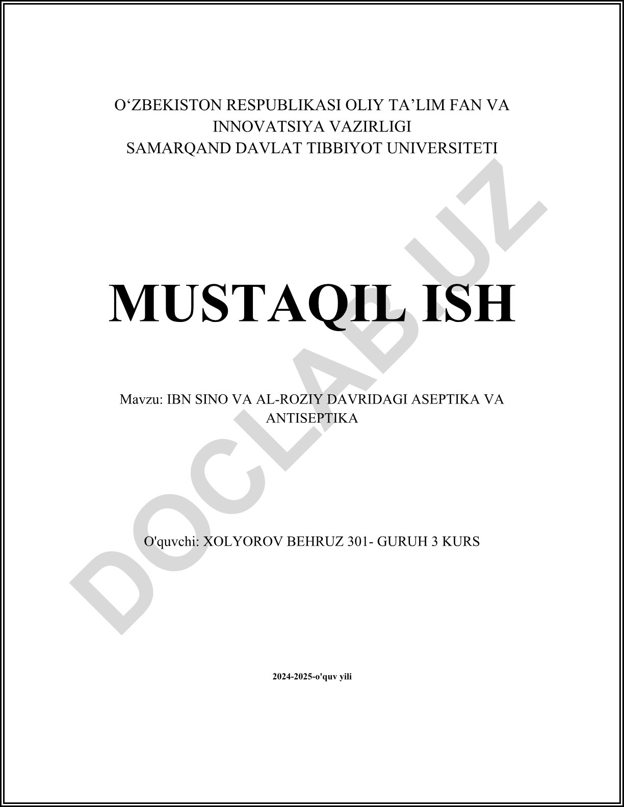 Ibn Sino va Al-Roziy davridagi aseptika va antiseptika
