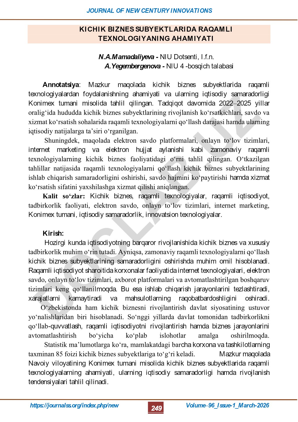 Kichik biznes subyektlarida raqamli texnologiyaning ahamiyati