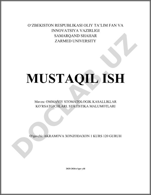 Ommaviy stomatologik kasalliklar ko'rsatgichlari va statistik ma'lumotlar