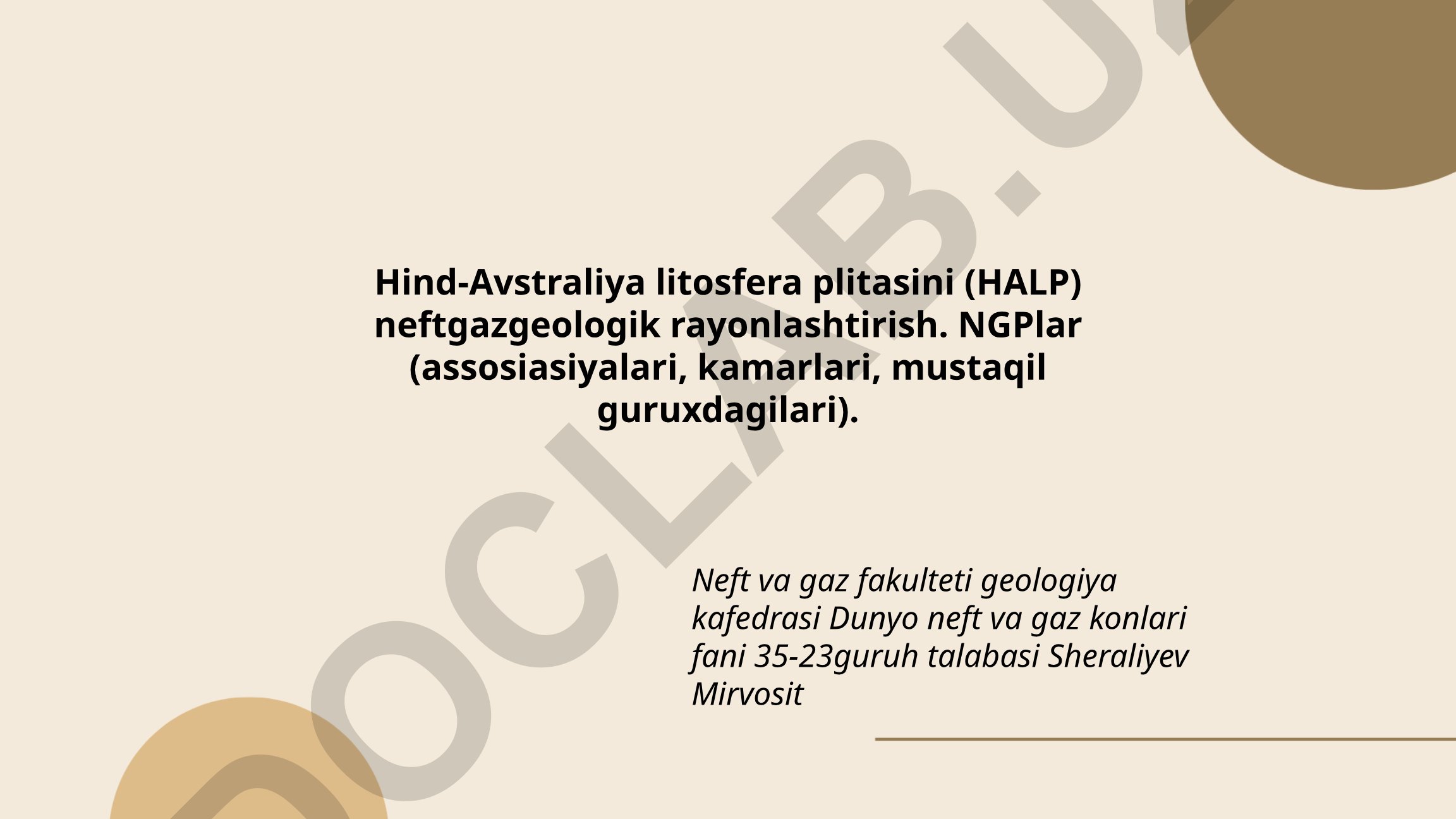 Hind-Avstraliya litosfera plitasini neftgazgeologik rayonlashtirish