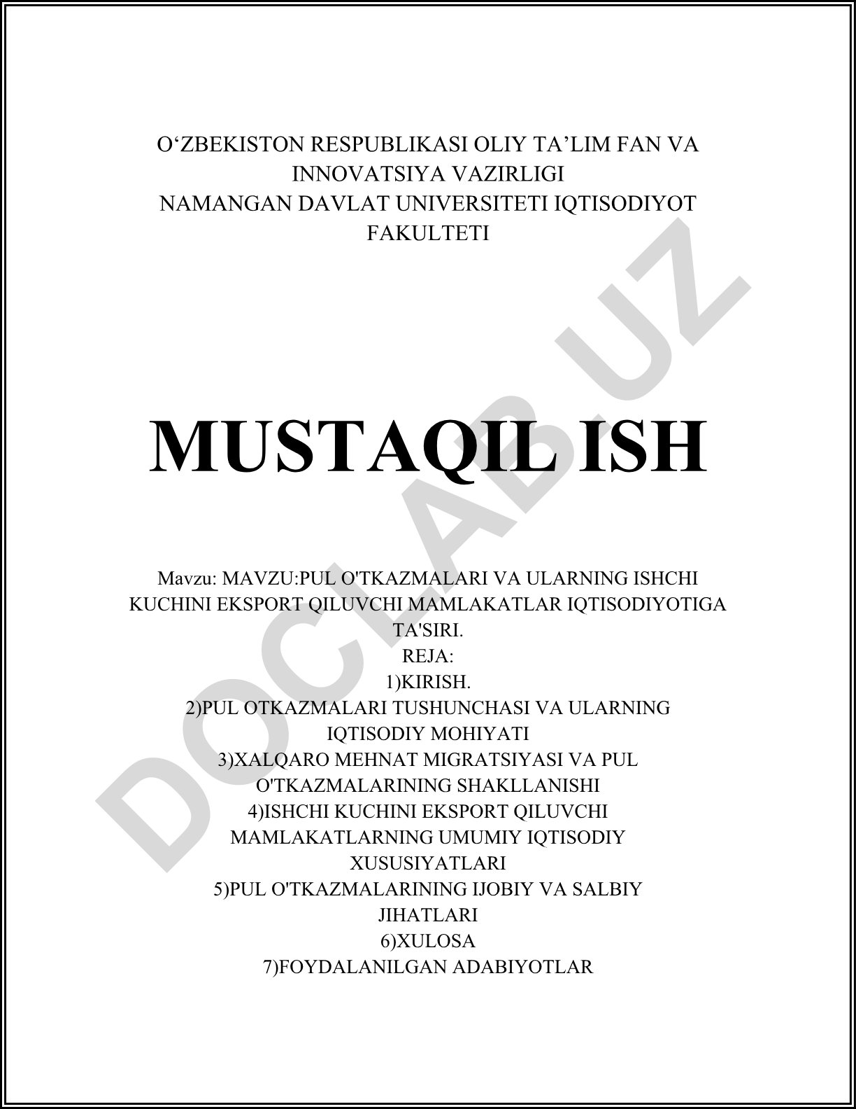 Pul o'tkazmalari va ularning ishchi kuchini eksport qiluvchi mamlakatlar iqtisodiyotiga ta'siri