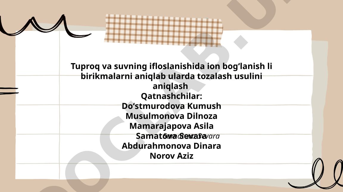 Tuproq va suvning ifloslanishida ion bogʻlanishli birikmalarni aniqlash va tozalash usullari