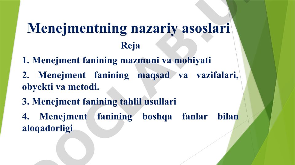 Menejmentning nazariy asoslari