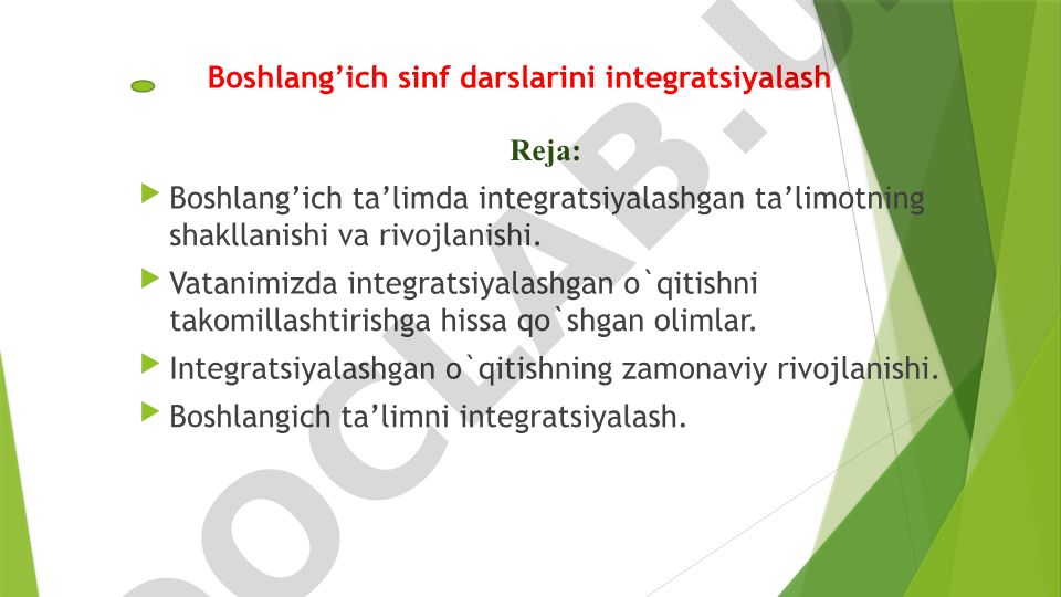 Boshlang'ich sinf darslarini integratsiyalash