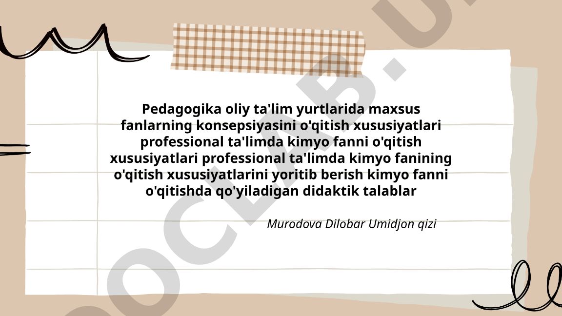 Oliy ta'lim yurtlarida maxsus fanlarning konsepsiyasini o'qitish xususiyatlari