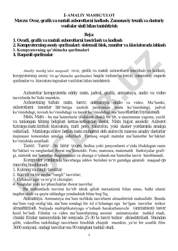 Ovoz, grafik va matnli axborotlarni kodlash
