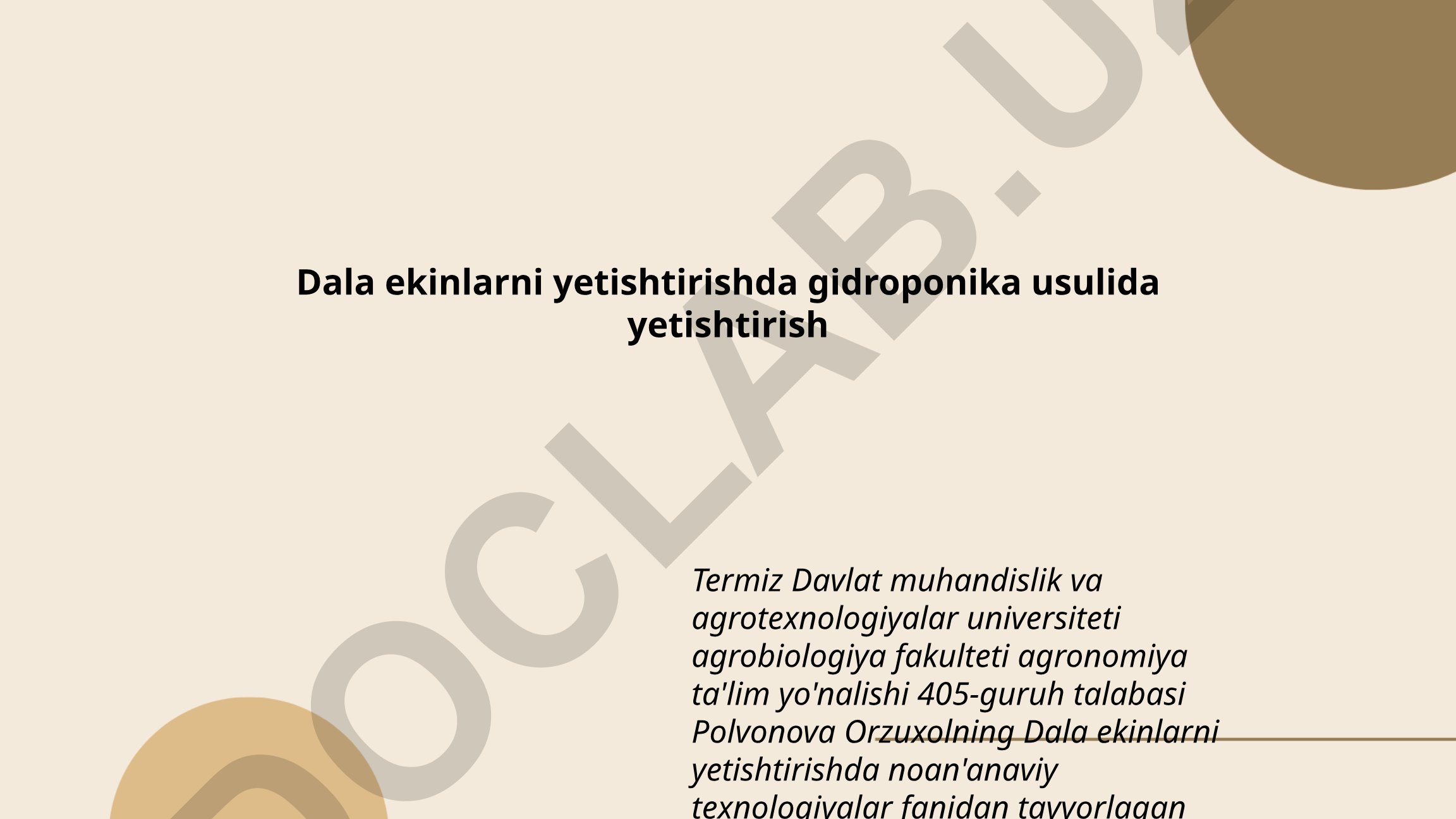 Dala ekinlarni yetishtirishda gidroponika usuli