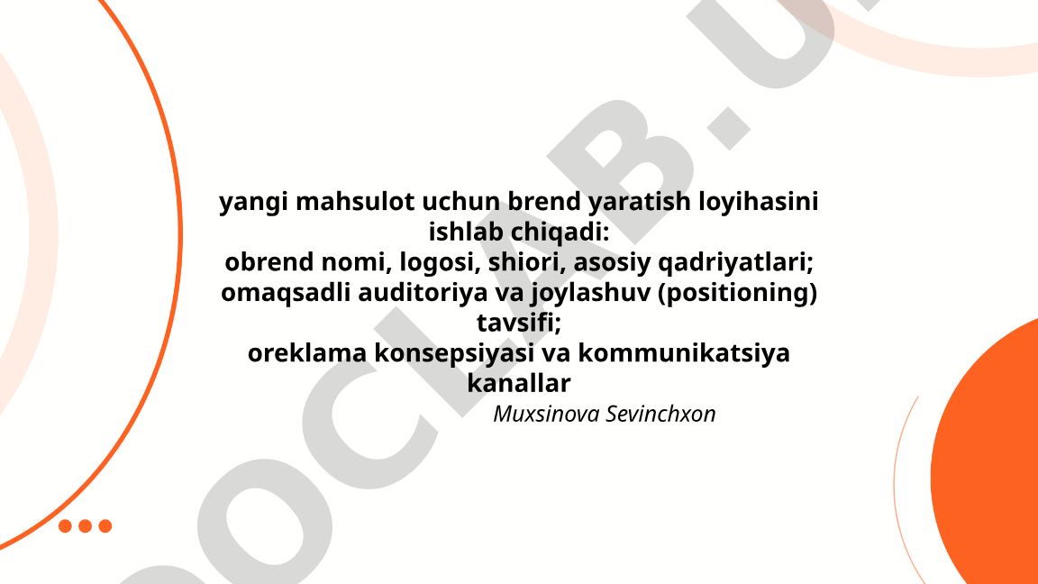 Yangi mahsulot uchun brend yaratish loyihasi