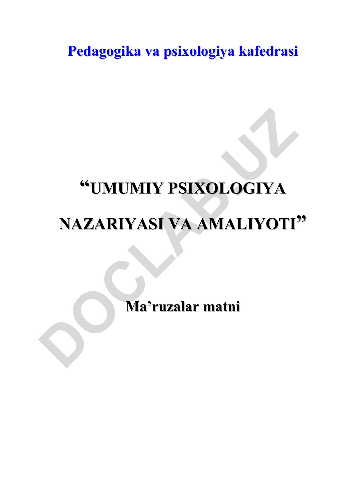 Psixologiya fanining predmeti va uning nazariy asoslari