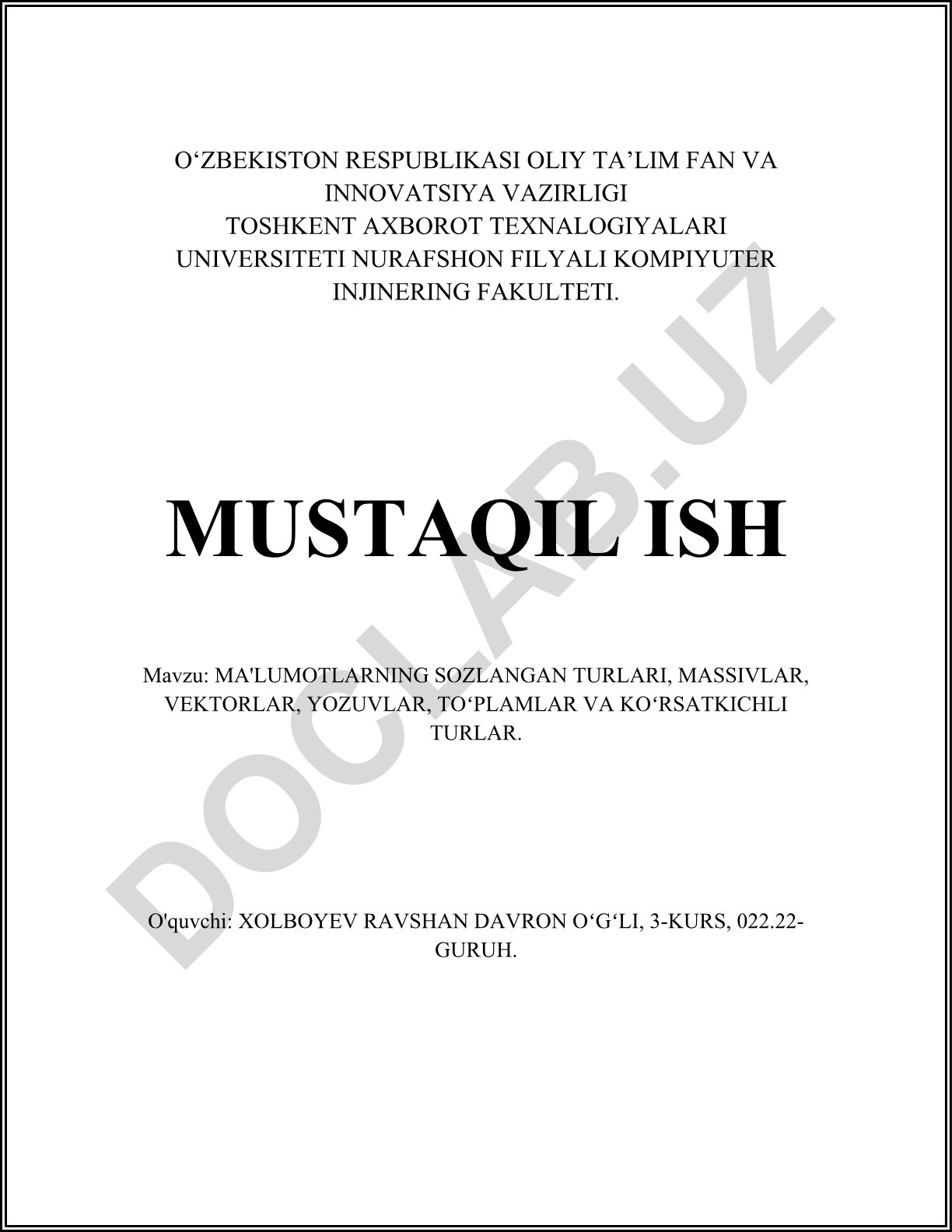 Ma'lumotlarning sozlangan turlari, massivlar, vektorlar, yozuvlar, to'plamlar va ko'rsatkichli turlar