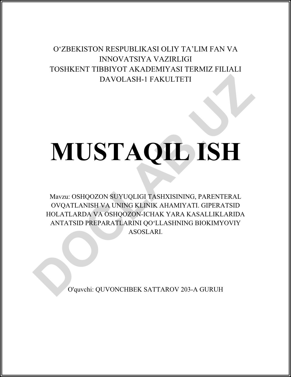 Oshqozon suyuqligi tashxisi, parenteral ovqatlanish va antatsid preparatlarining klinik ahamiyati