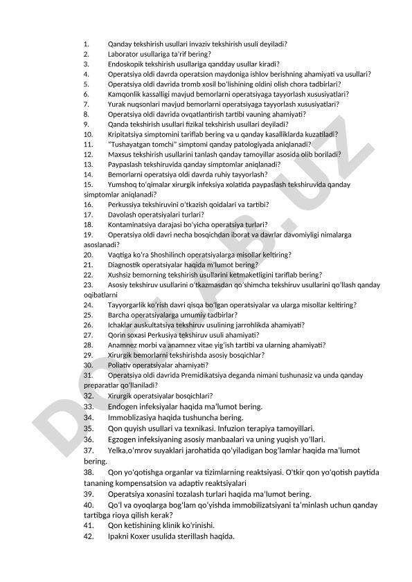 Xirurgik tekshirish usullari va operatsiyaga tayyorlash