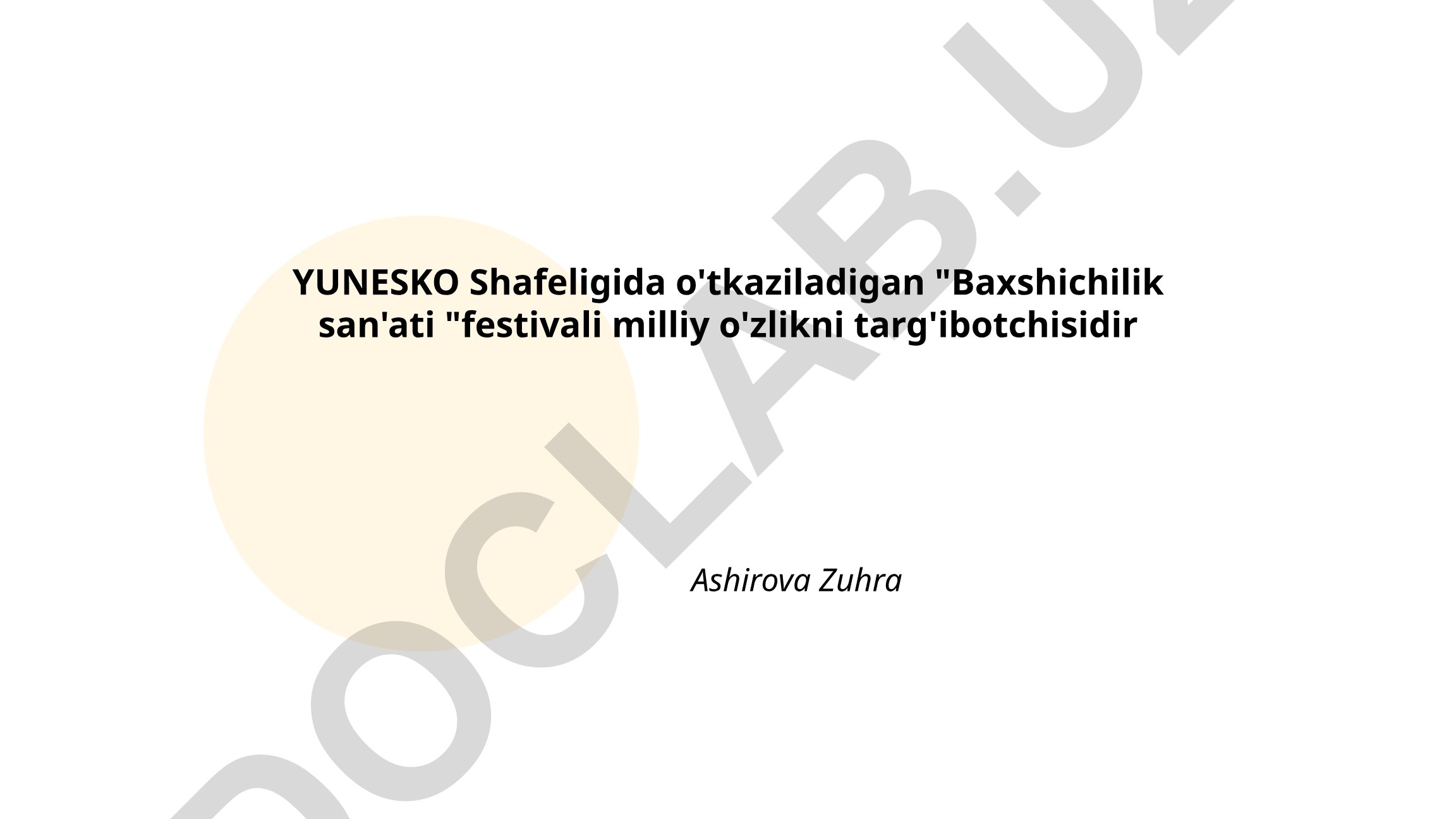 YUNESKO shafeligida o'tkaziladigan Baxshichilik san'ati festivali