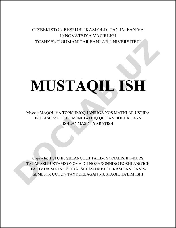 Maqol va topishmoq janriga xos matnlar ustida ishlash metodikasini tatbiq qilgan holda dars ishlanmasini yaratish