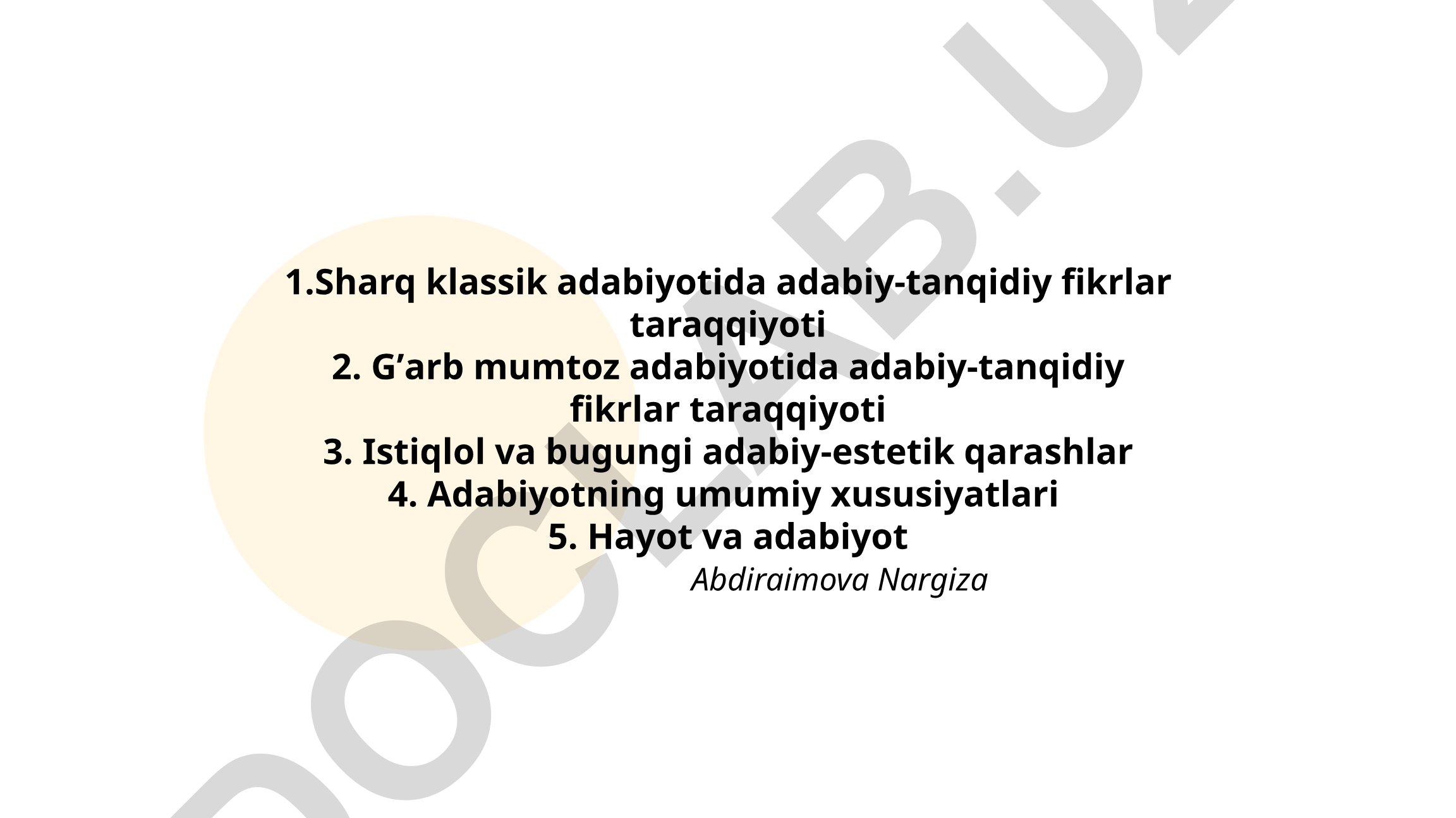 Sharq va G'arb adabiyotida adabiy-tanqidiy fikrlar taraqqiyoti