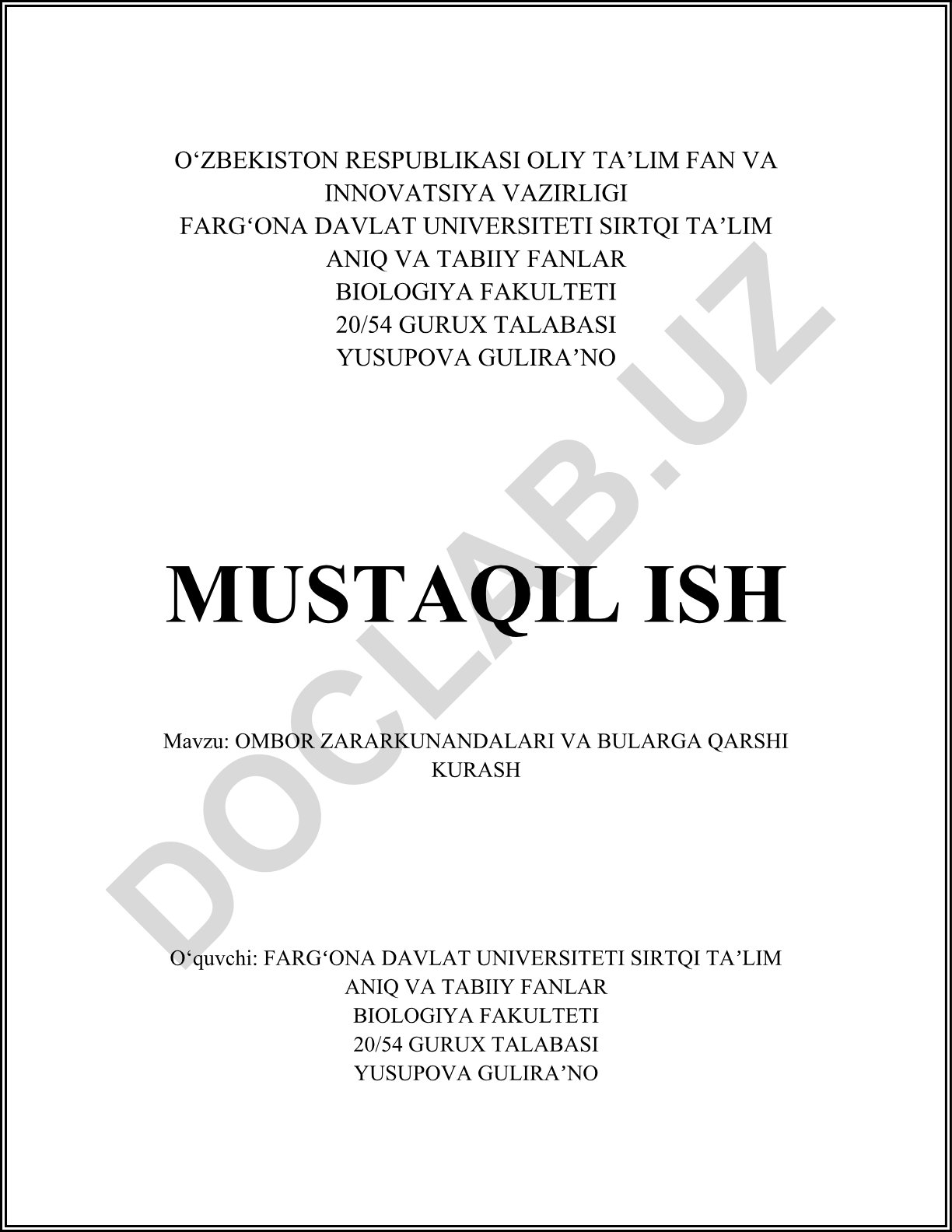 Ombor zararkunandalari va bularga qarshi kurash
