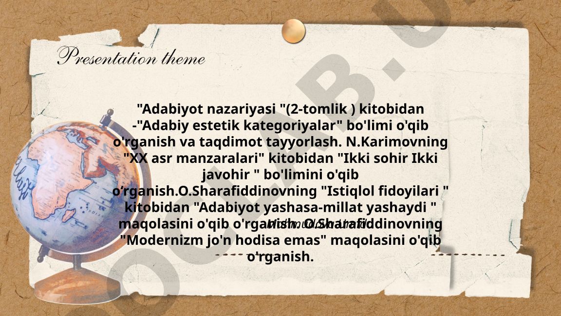 Adabiy estetik kategoriyalar va XX asr adabiyoti