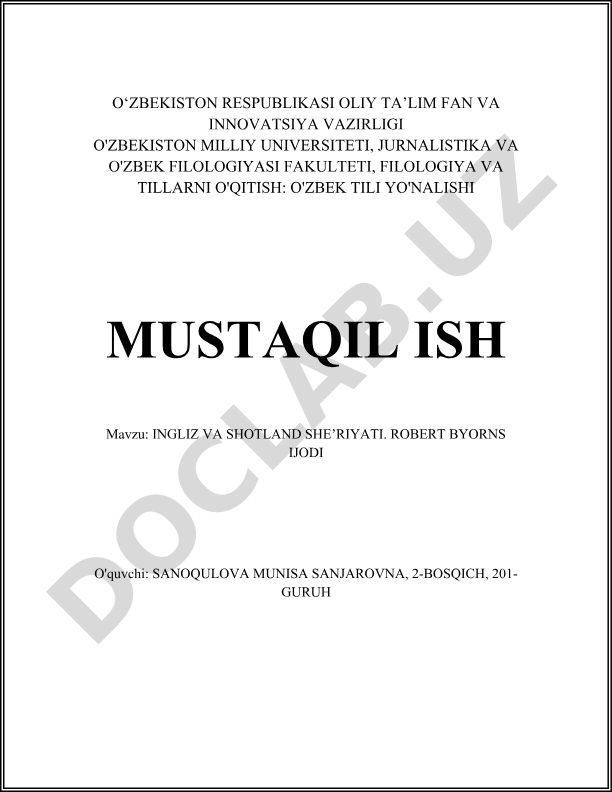 Ingliz va shotland she'riyati. Robert Byorns ijodi