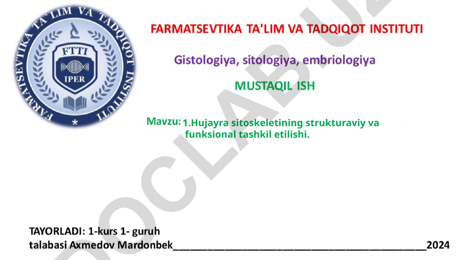 Hujayra sitoskeletining strukturaviy va funksional tashkil etilishi