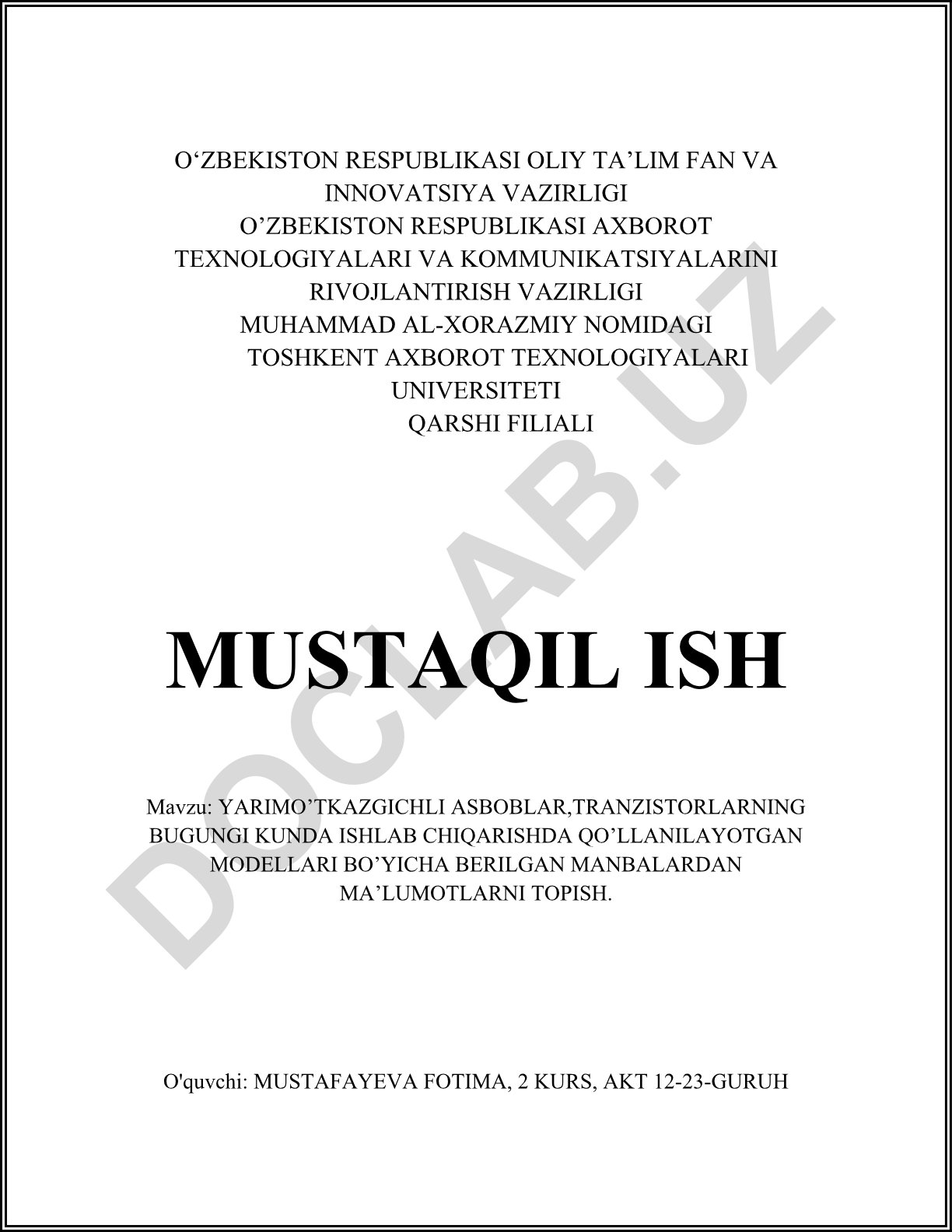 Yarimo'tkazgichli asboblar va tranzistorlarning zamonaviy modellari