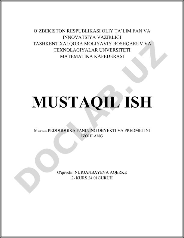 Pedagogika fanining obyekti va predmetini izohlash