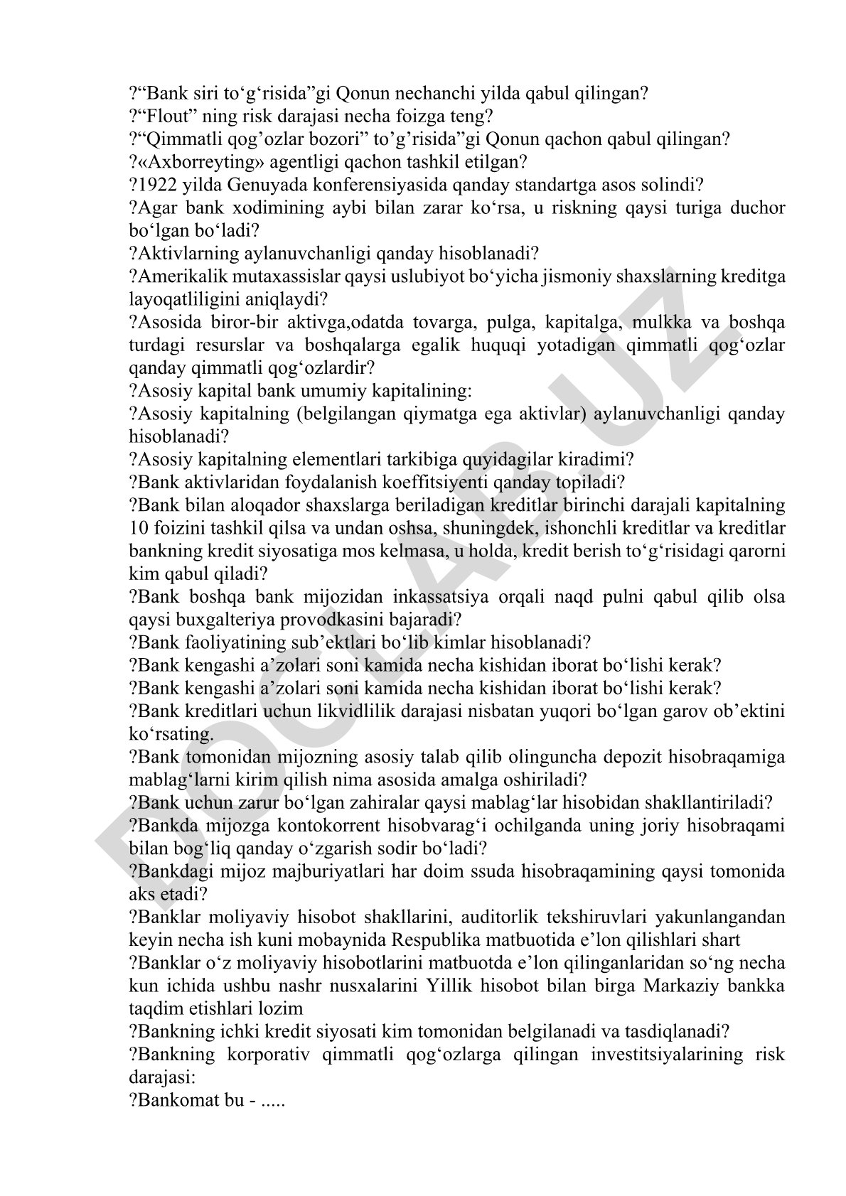 Bank va qimmatli qog'ozlar bozorlari qonunchiligi va risklari