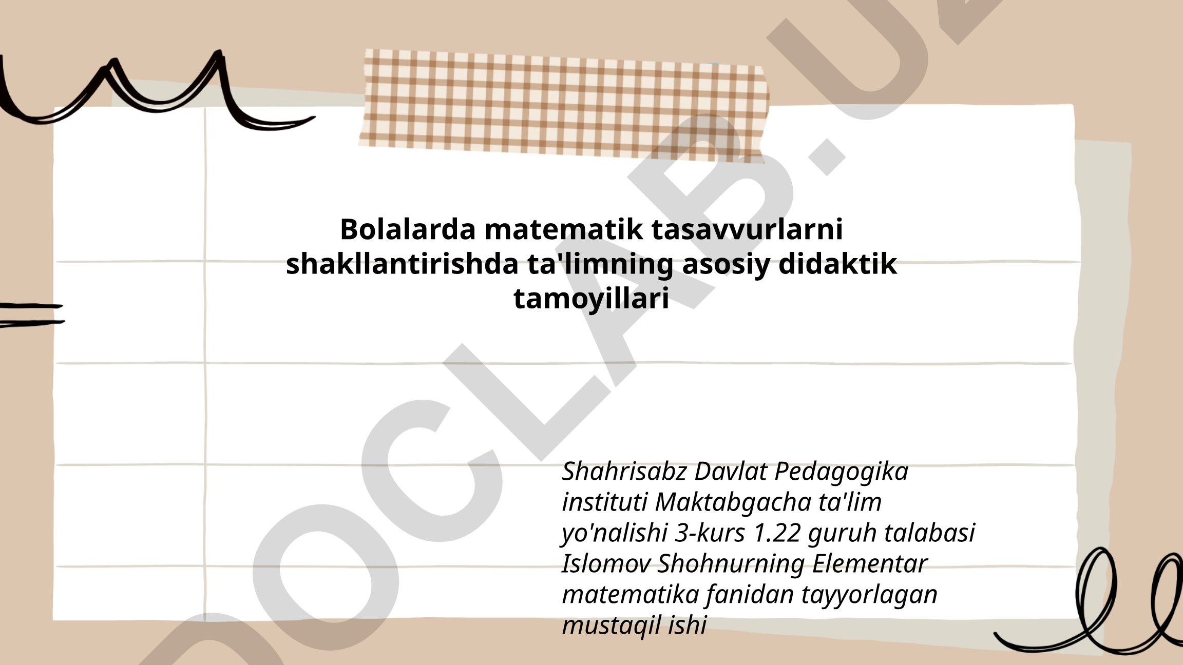 Bolalarda matematik tasavvurlarni shakllantirishda ta'limning asosiy didaktik tamoyillari