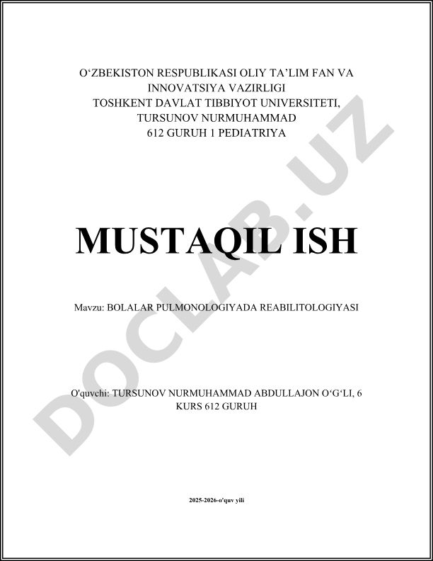 Bolalar pulmonologiyada reabilitologiyasi