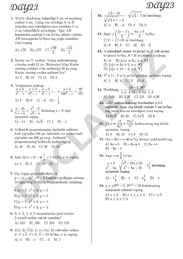 Matematika testlari
