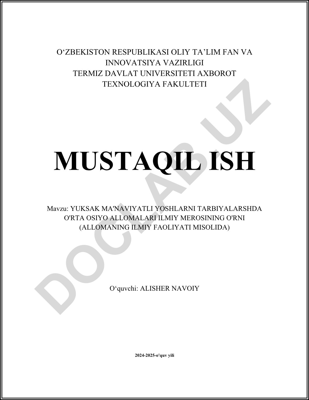 Yuksak ma'naviyatli yoshlarni tarbiyalashda O'rta Osiyo allomalari ilmiy merosining o'rni