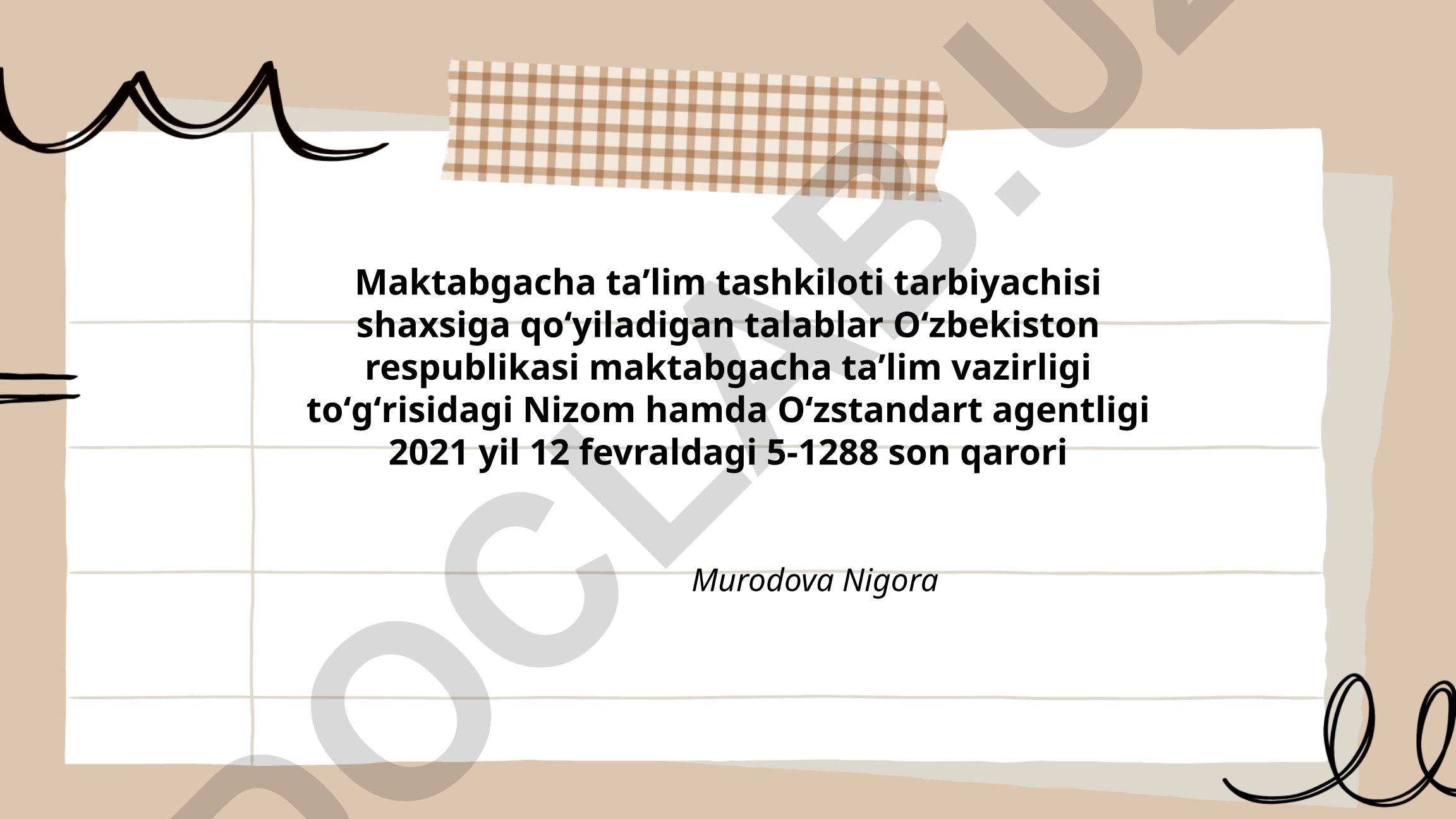 Maktabgacha taʼlim tashkiloti tarbiyachisiga qoʻyiladigan talablar