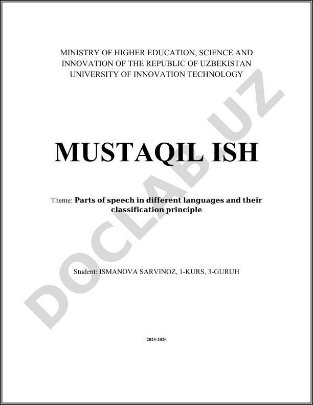 Parts of speech in different languages and their classification principle