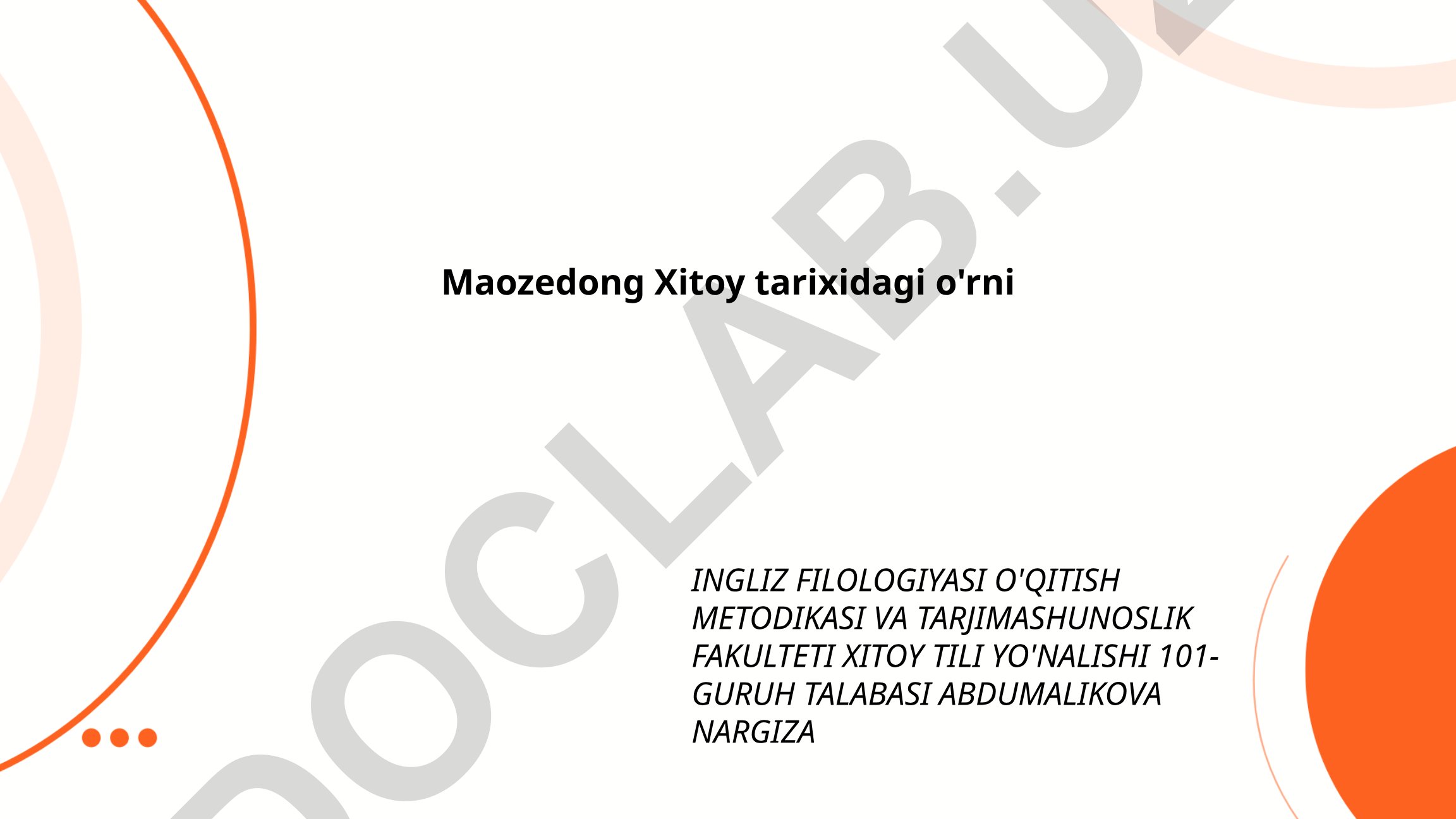 Mao Zedongning Xitoy tarixidagi o'rni