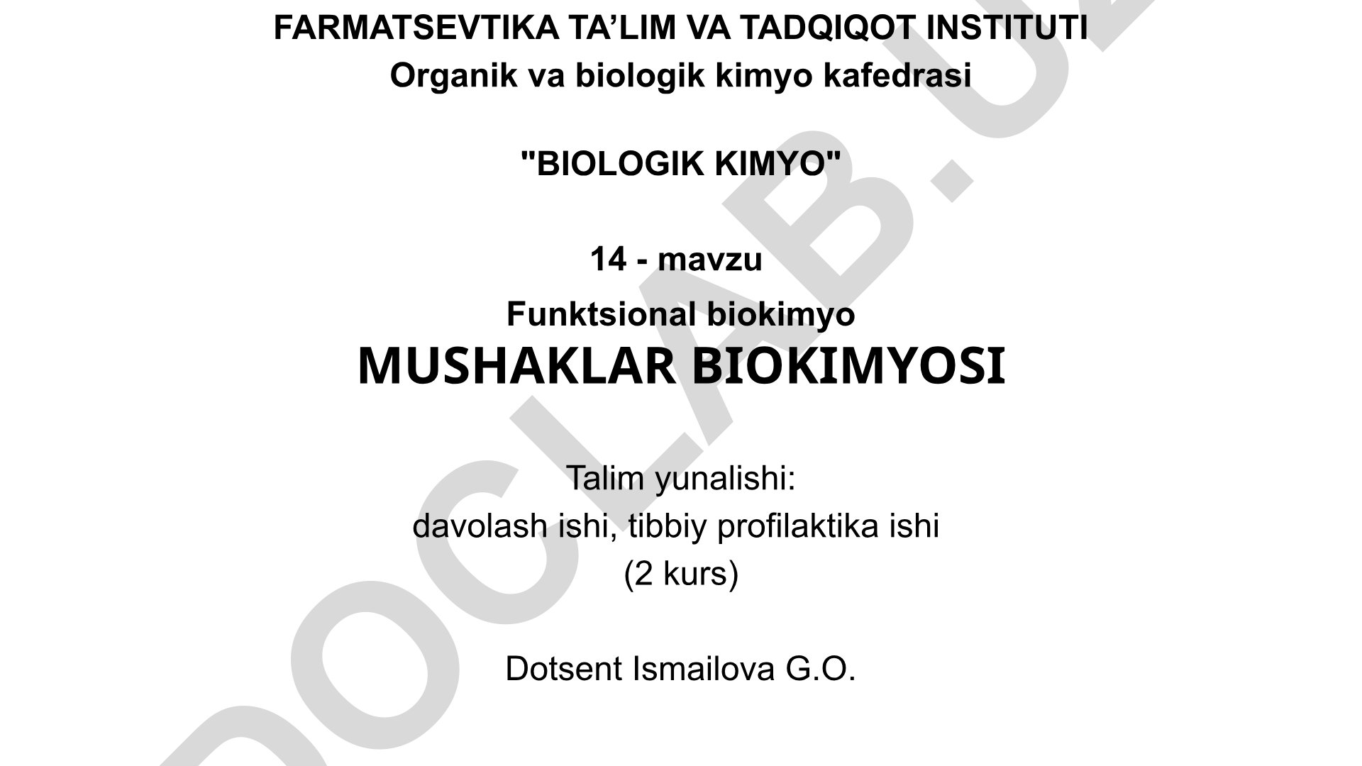 Mushaklar biokimyosi va funktsional biokimyo