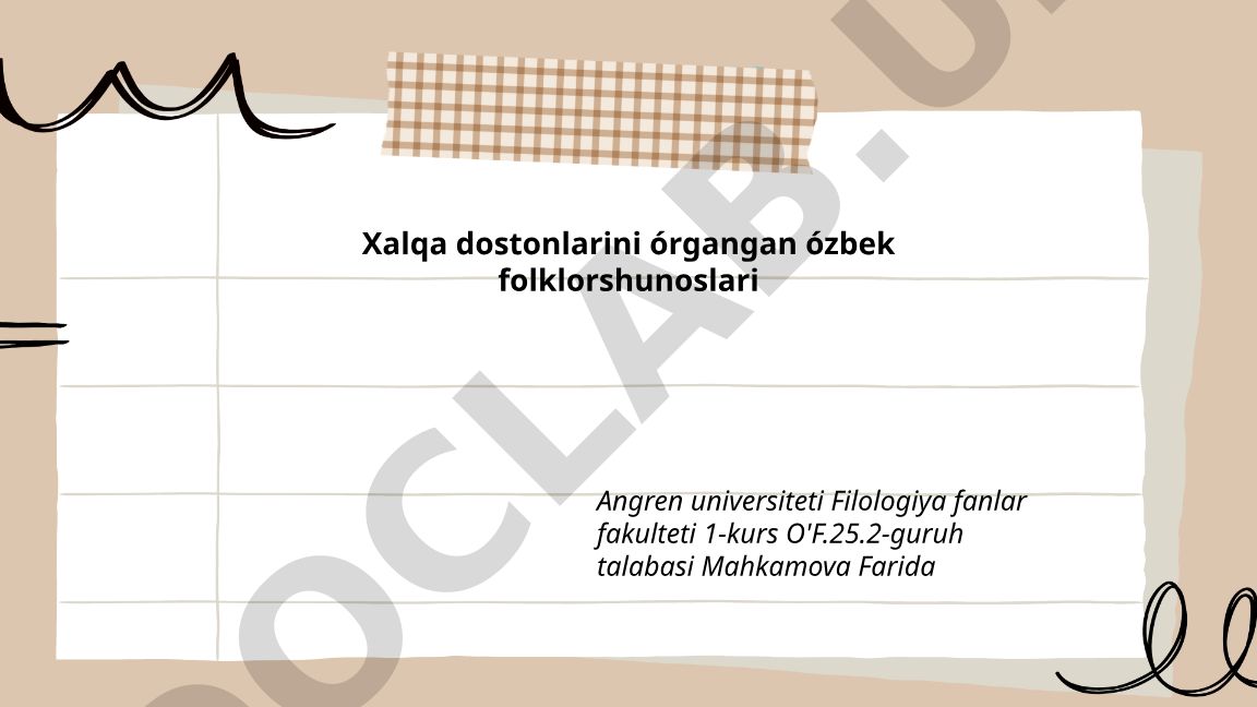 XX asr oʻzbek folklorshunoslarining xalq dostonlarini toʻplash va tadqiq etish