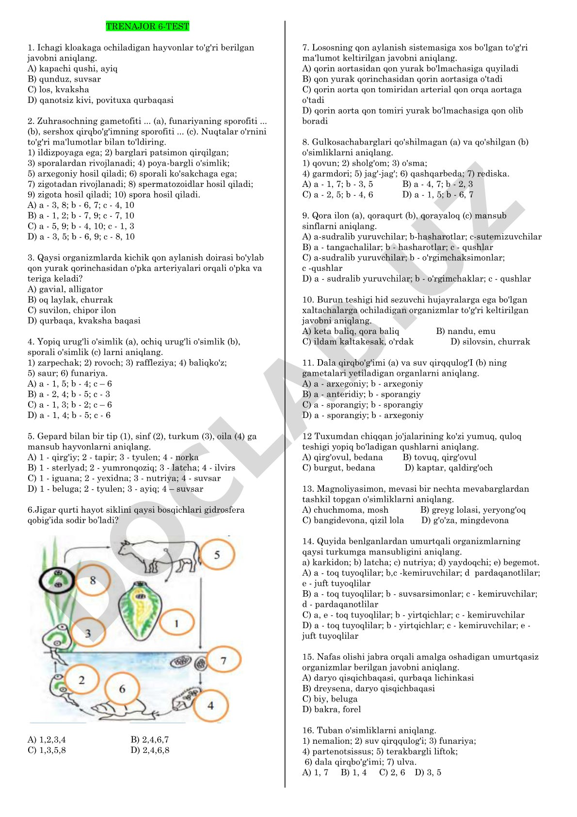 Trenajor 6-test biologiya