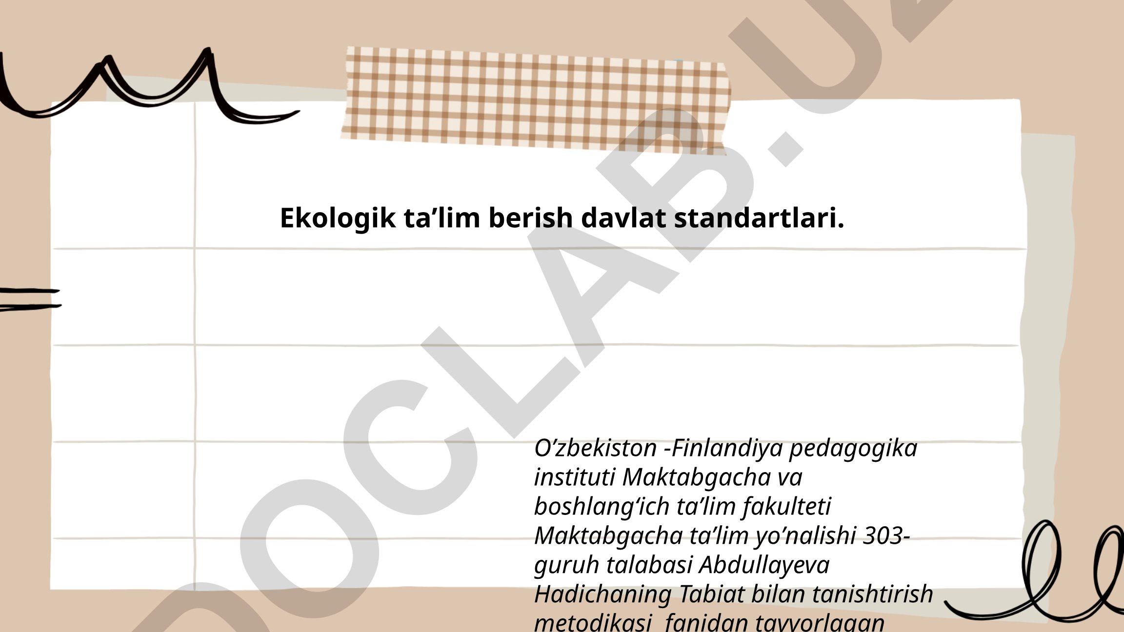 Ekologik taʼlim berish davlat standartlari