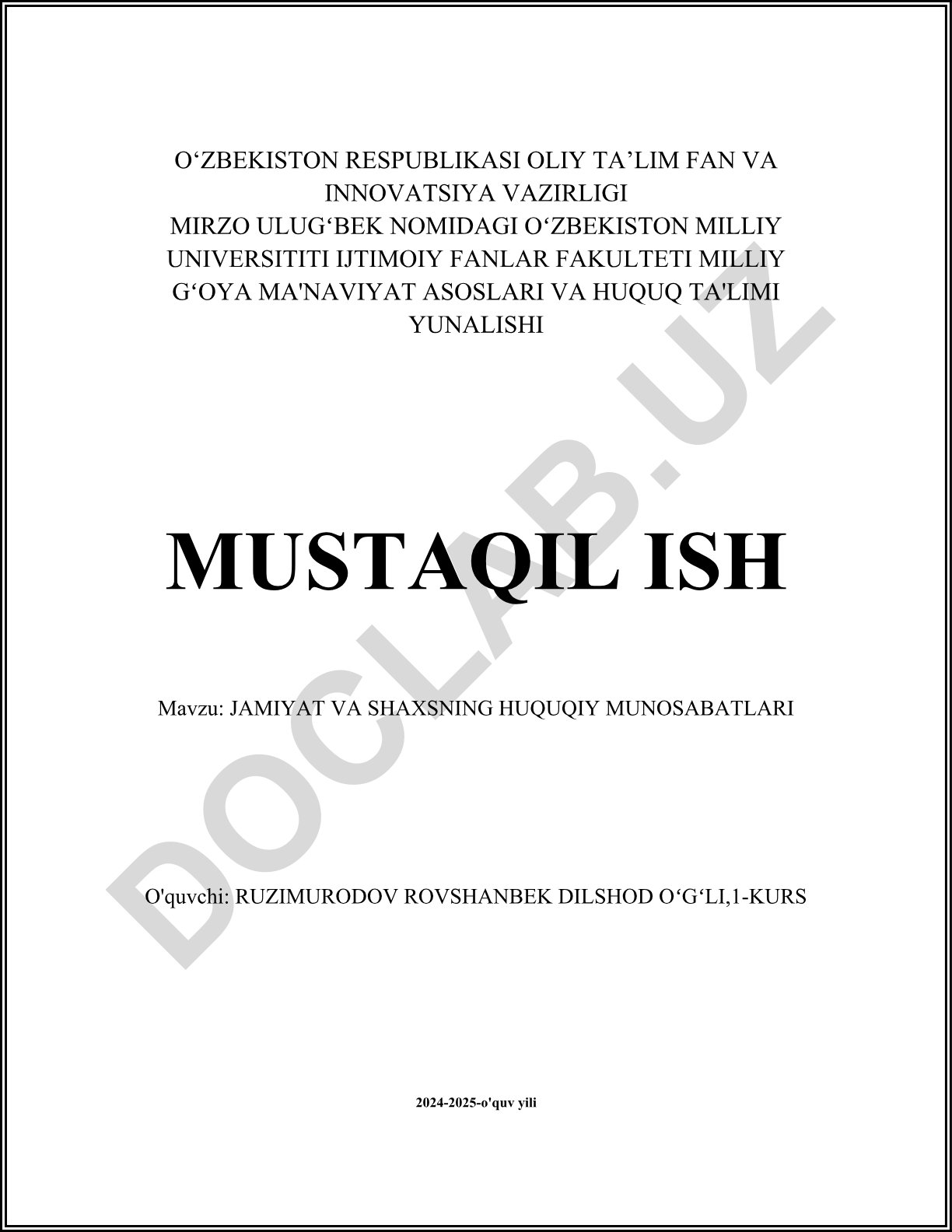 Jamiyat va shaxsning huquqiy munosabatlari