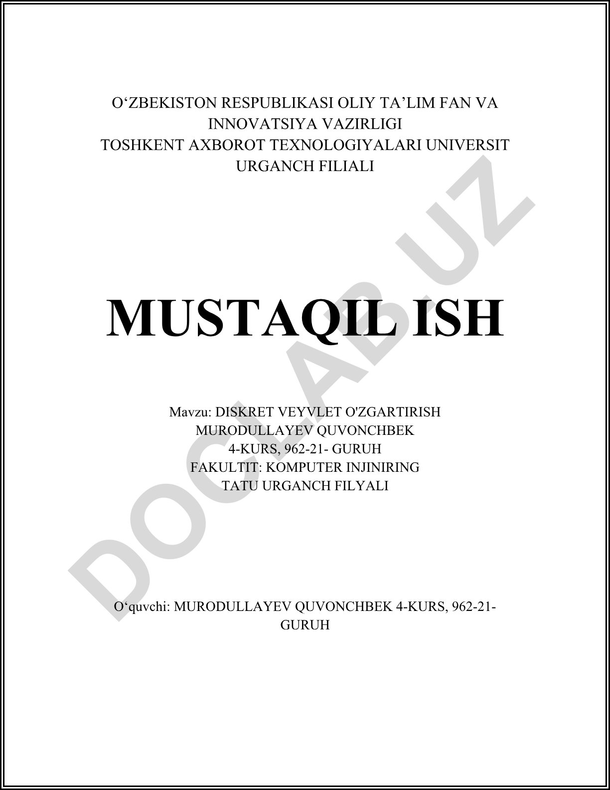 Diskret veyvlet o'zgartirish