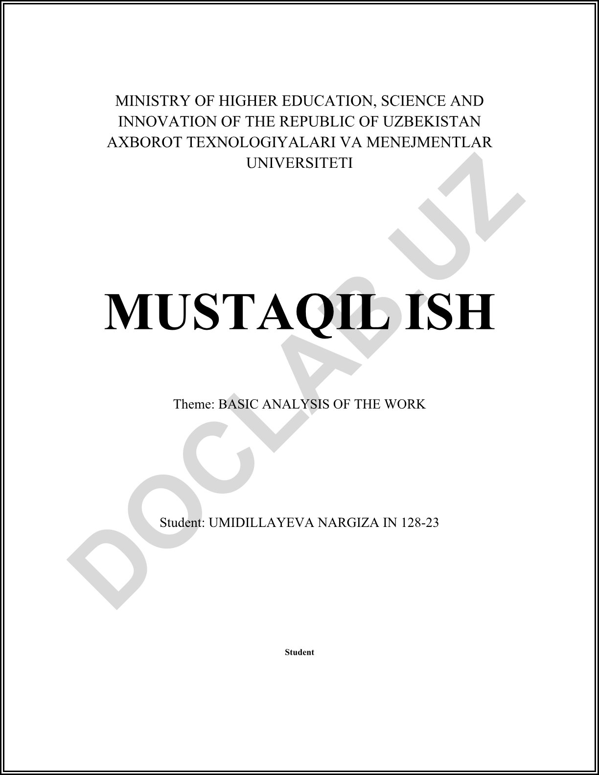 Basic Analysis of the Work