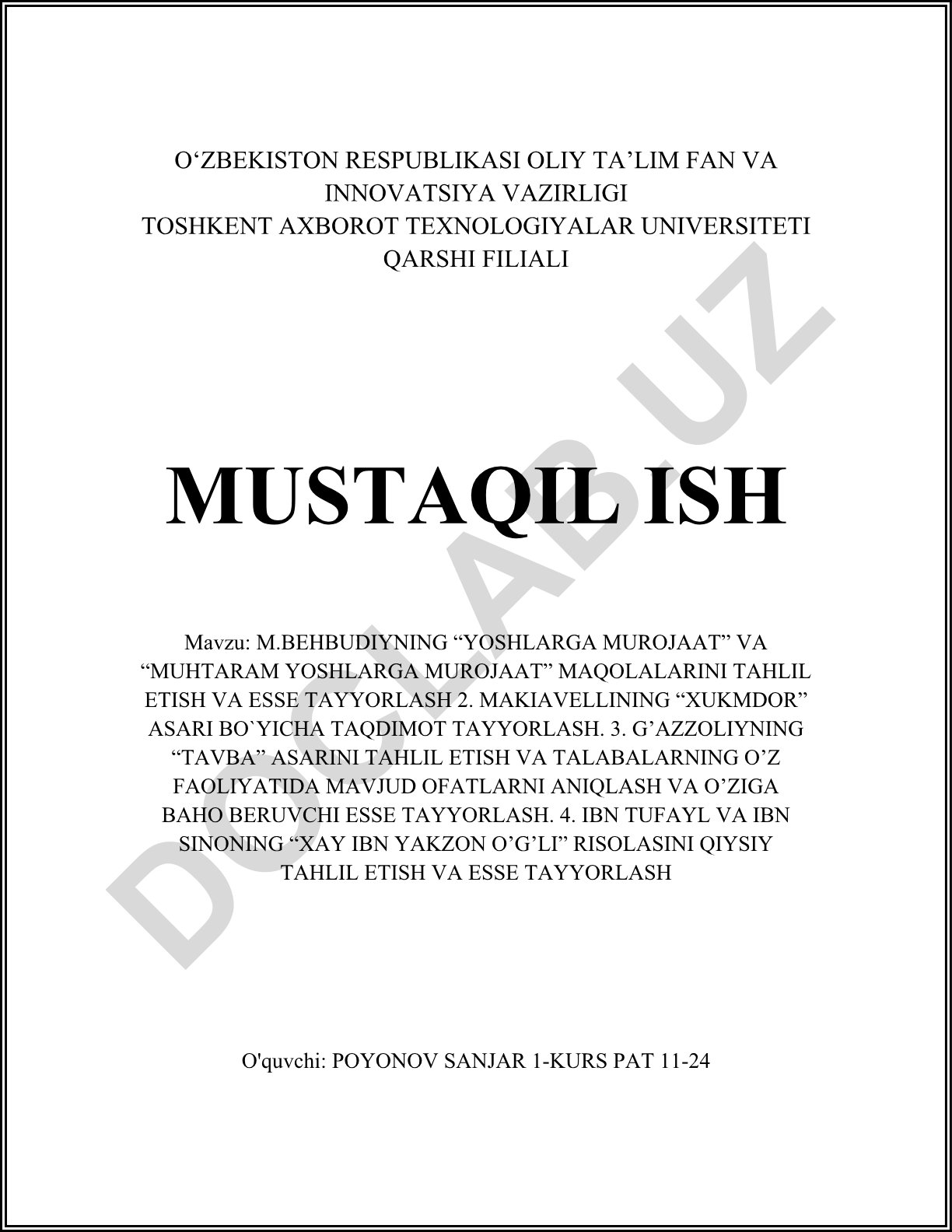 M.Behbudiyning "Yoshlarga murojaat" va "Muhtaram yoshlarga murojaat" maqolalarini tahlil etish