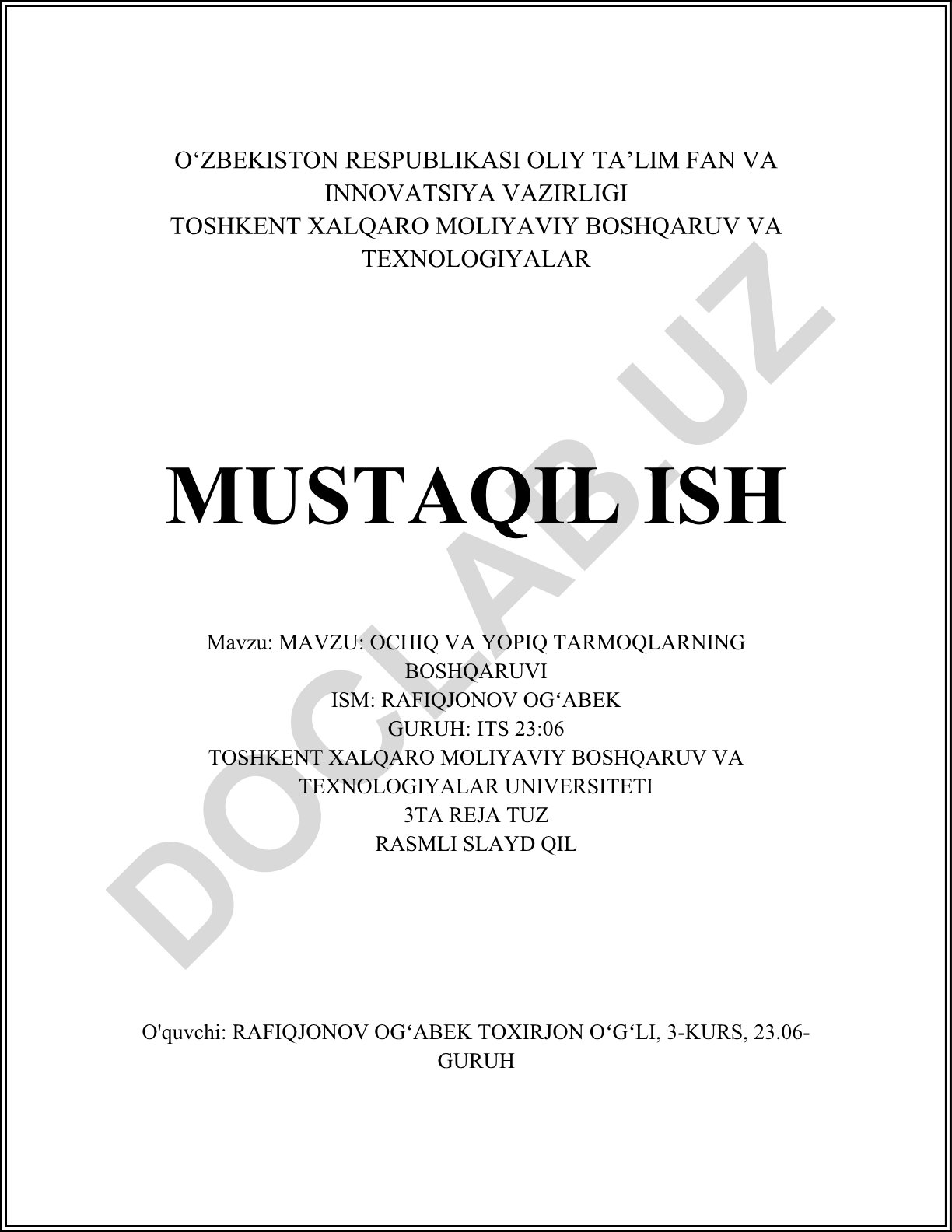 Ochiq va yopiq tarmoqlarning boshqaruvi