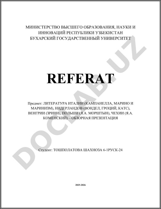 Литература Италии, Нидерландов, Венгрии, Польши и Чехии XVII века