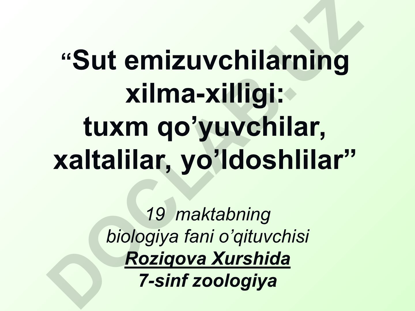 Sut emizuvchilarning xilma-xilligi: tuxum qo'yuvchilar, xaltalilar, yo'ldoshlilar
