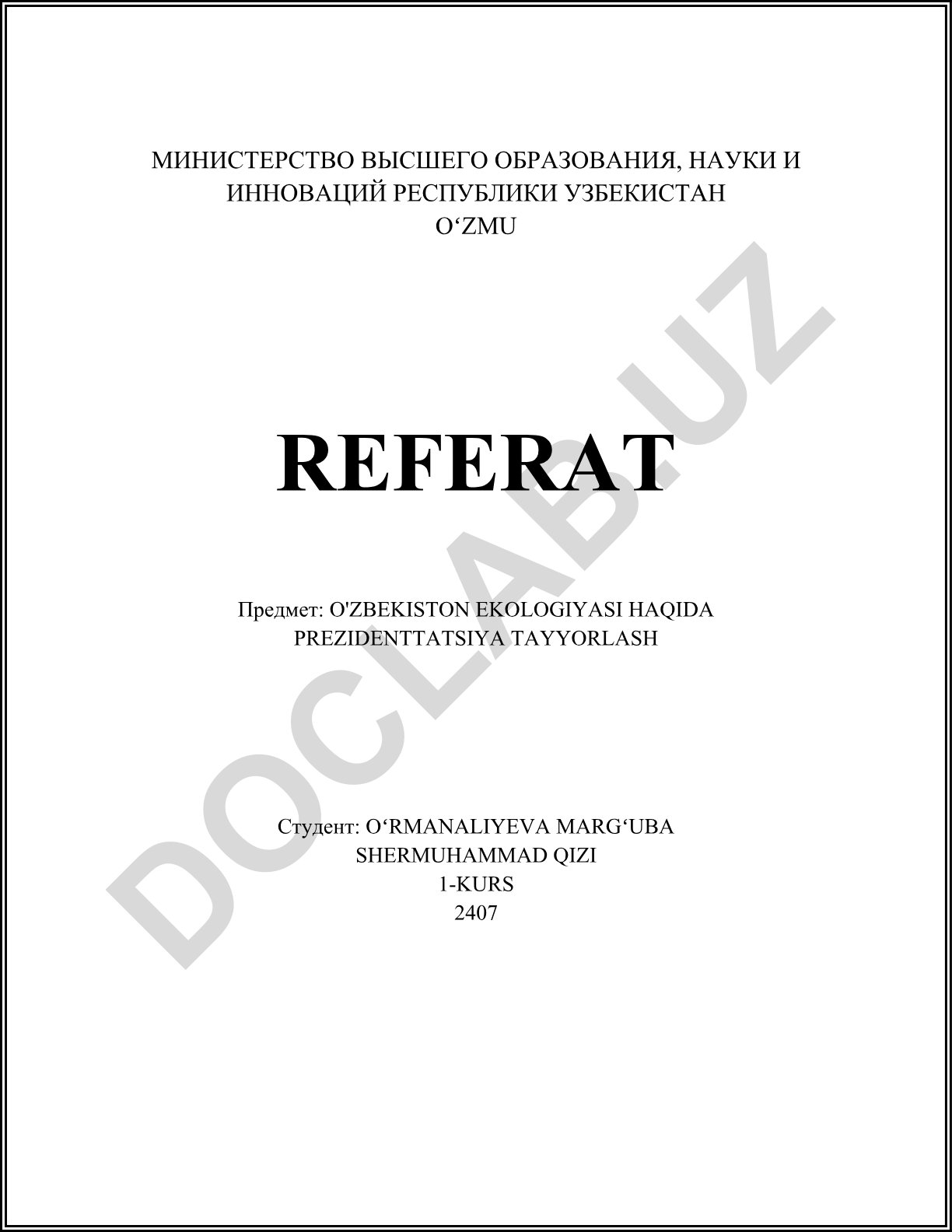O'zbekiston ekologiyasi haqida prezidenttatsiya tayyorlash